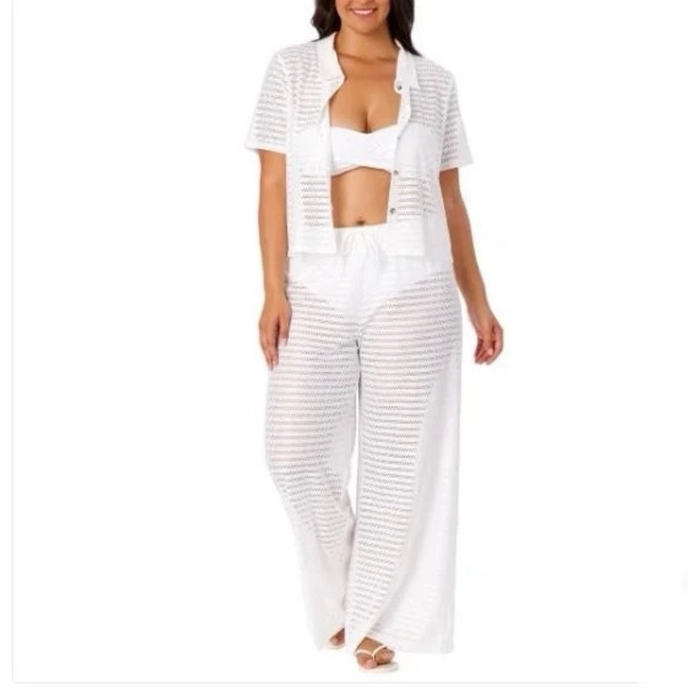 Hurley Women’s 2-Piece Swim Cover-Up Set White Lightweight Crochet Fabric Sz. 2X
